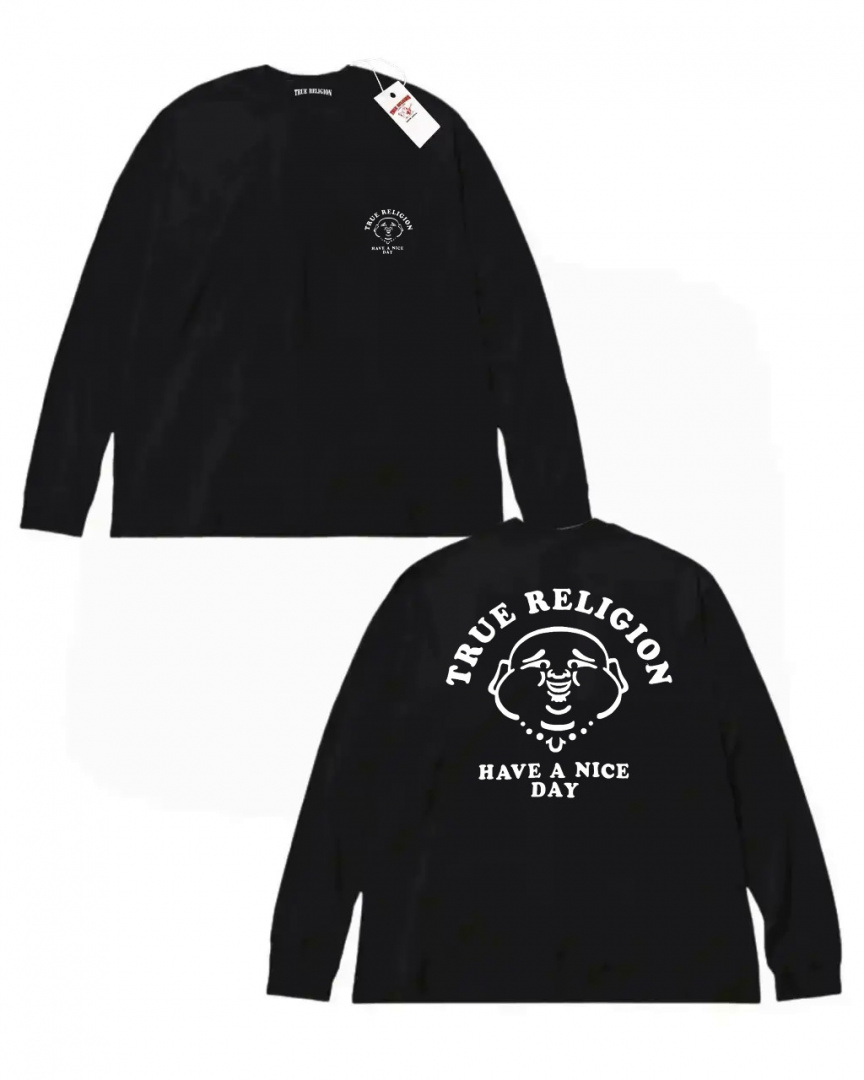 Чорний лонгслів True Religion Nice day Two Sides Logo унісекс Тру Реліж
